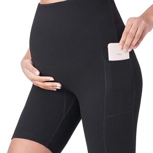 Poshdivah Women’s Maternity Yoga Shorts Over The Belly Bump Workout Size L